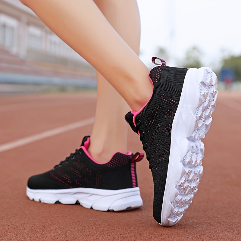 Women'S Solid Color Casual Sneakers, Breathable Athletic Shoes with Thick Sole, Low Top Lace-Up Walking Shoes, Fabric Upper, EVA Sole, Fabric Lining, All-Season Fashion Footwear
