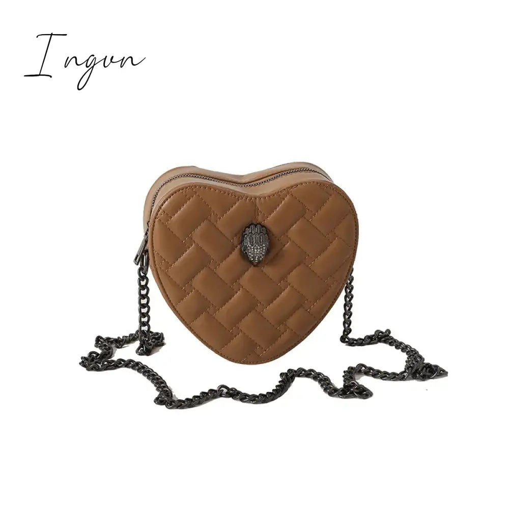 Ingvn - Women Simple Handbag Colorful Heart Shaped Bag 2024 Ladies Metal Shoulder Strap Crossbody Bag Eagle Pattern Design Rainbow Bag