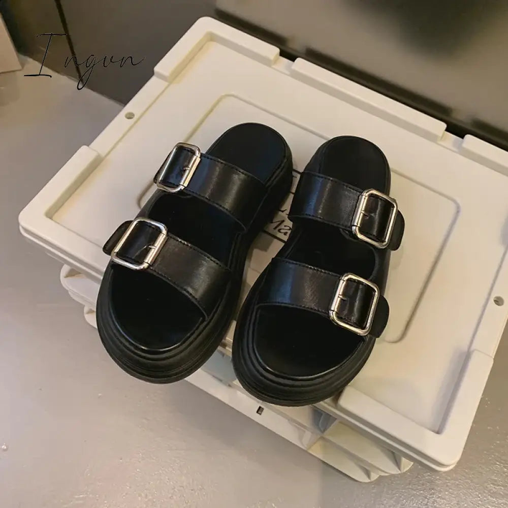 Women's Double Buckle Strap Platform Sandals, Casual Open Toe Flat Sandals, Comfortable Summer Shoes