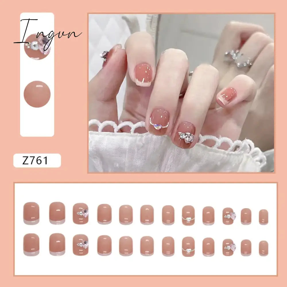 24pcs/Box Gradient Nail Art Patches False Nails Short Square Nail Blue Starry Glitter Teardrop Diamond Fake Nail Tips