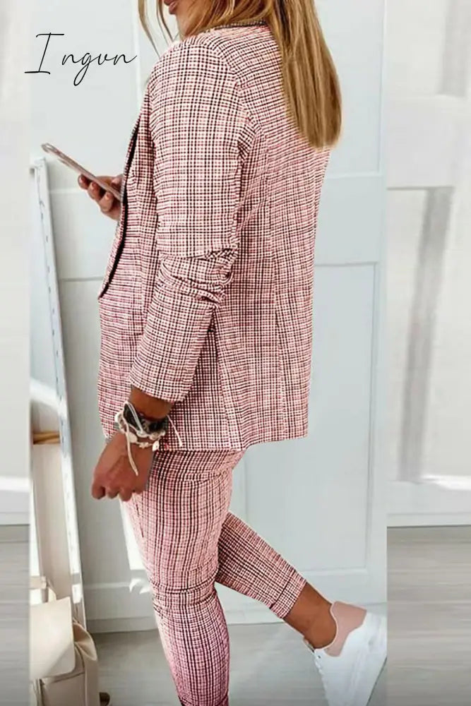 Ingvn - Casual Street Plaid Split Joint Turndown Collar Long Sleeve Two Pieces(4 Colors)
