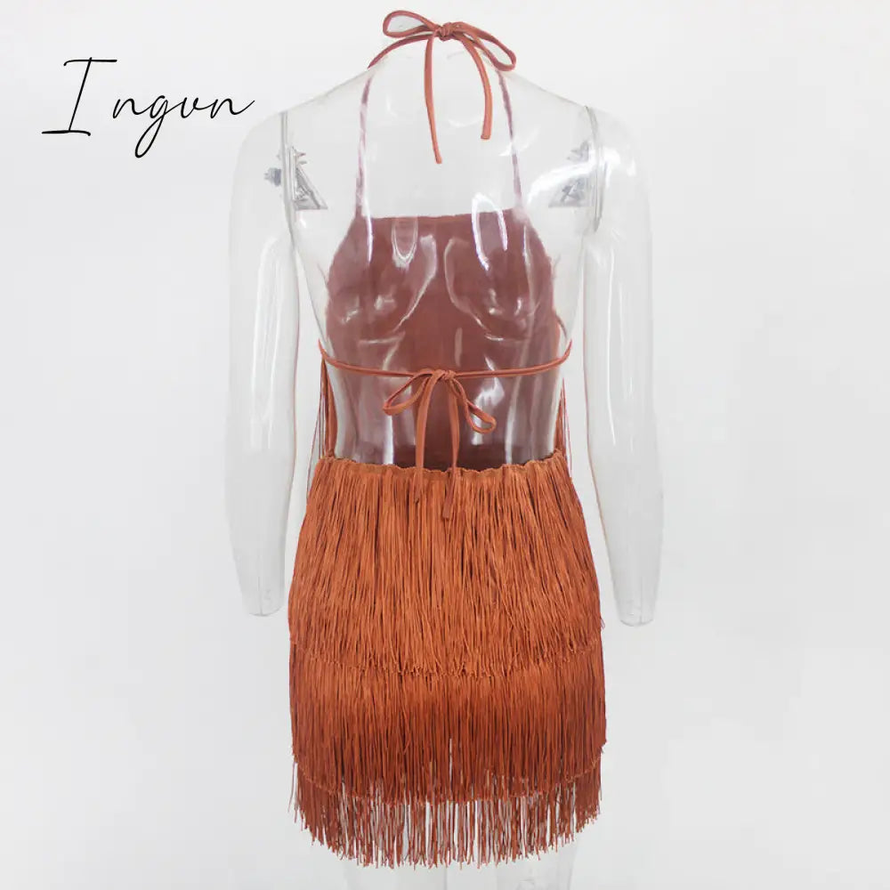 Ingvn - 2023 Trends Tassel Summer Dresses Female Halter Backless Casual Club Mini Dress Sexy Fringe Bandage Bodycon Party Dress Vestidos