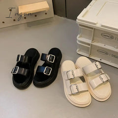 Women's Double Buckle Strap Platform Sandals, Casual Open Toe Flat Sandals, Comfortable Summer Shoes