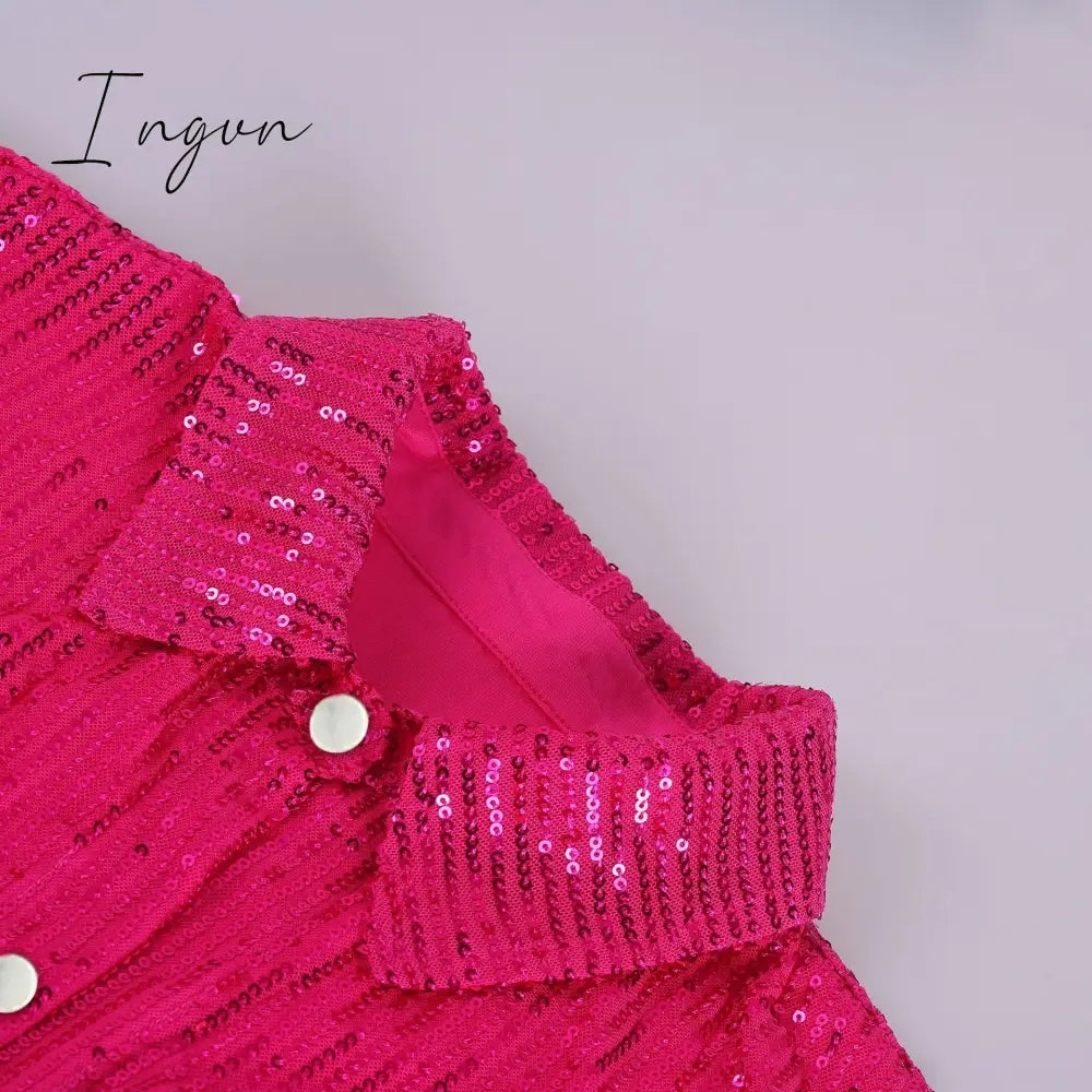 Ingvn - Sparkly Two-piece Set Party Outfits For Womens Sequin Top Blouse Shirt And Pants Suit Female Luxury Evening Tracksuit New