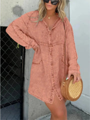 Full Size Button-Front Long Sleeve Denim Shirt Dress Plus Size