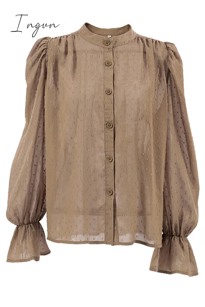 Ingvn - Sweet Elegant Solid Flounce Mandarin Collar Blouses(3 Colors)
