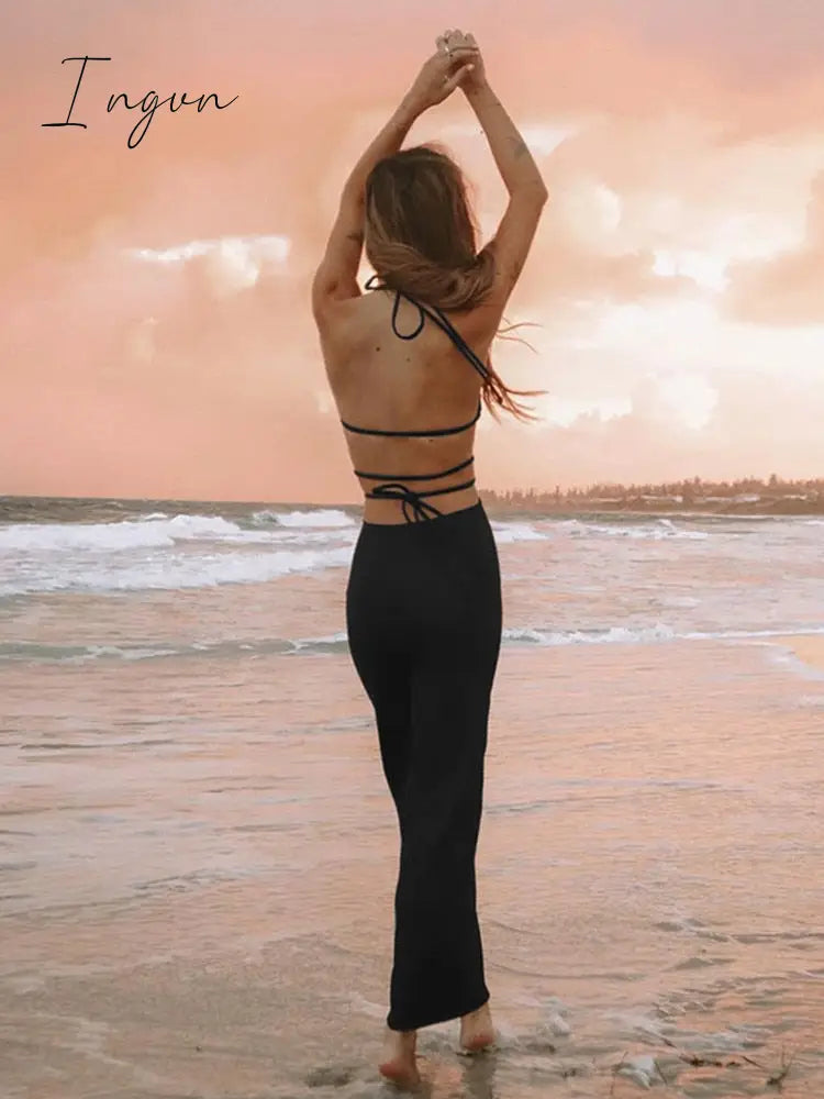 Ingvn - Bandage Sexy Backless Maxi Dresses Club Party Summer Holiday Dress Cut Out Sleeveless Elegant Long Dress Robe