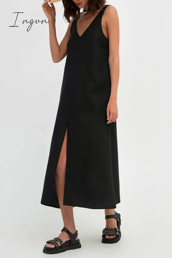 Ingvn - Casual Simplicity Solid V Neck Sleeveless Dresses
