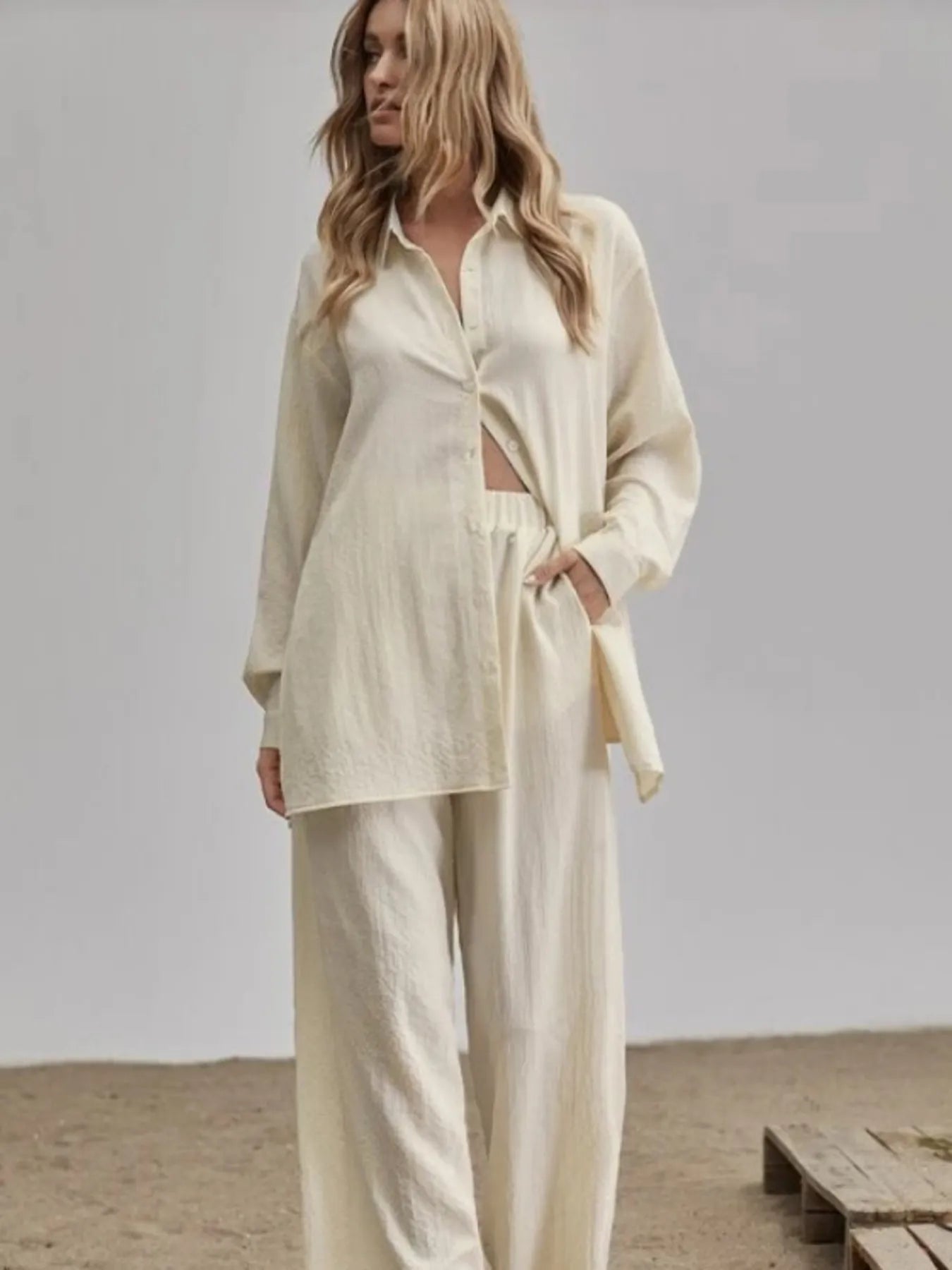Button Up Long Sleeve Shirt and Pants Set