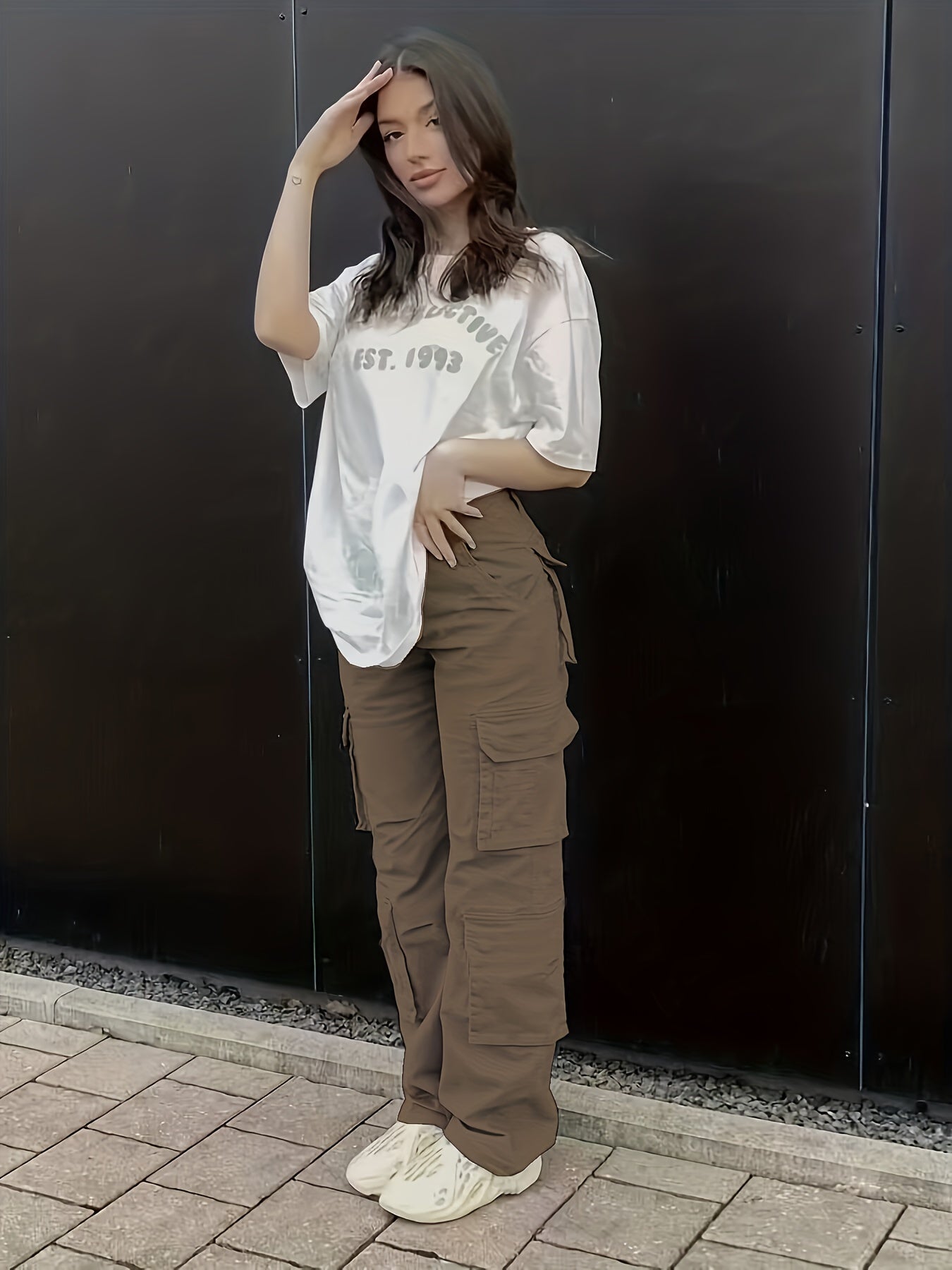 Vintage High Waist Denim Cargo Pants for Women | Breathable & Comfort-Fit with Pockets | Casual Chic, Machine-Washable Jeans