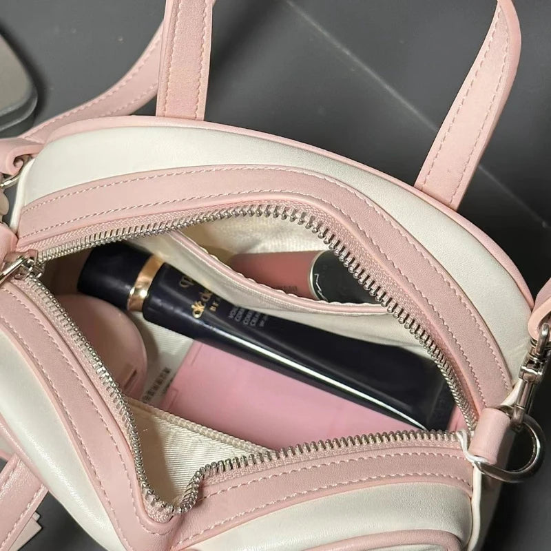 INGVN  Sweet Cute Handbags for Women Pu Leather Letter Pink White Boston Crossbody Bag New Vintage Elegant Bowling Shoulder Bag