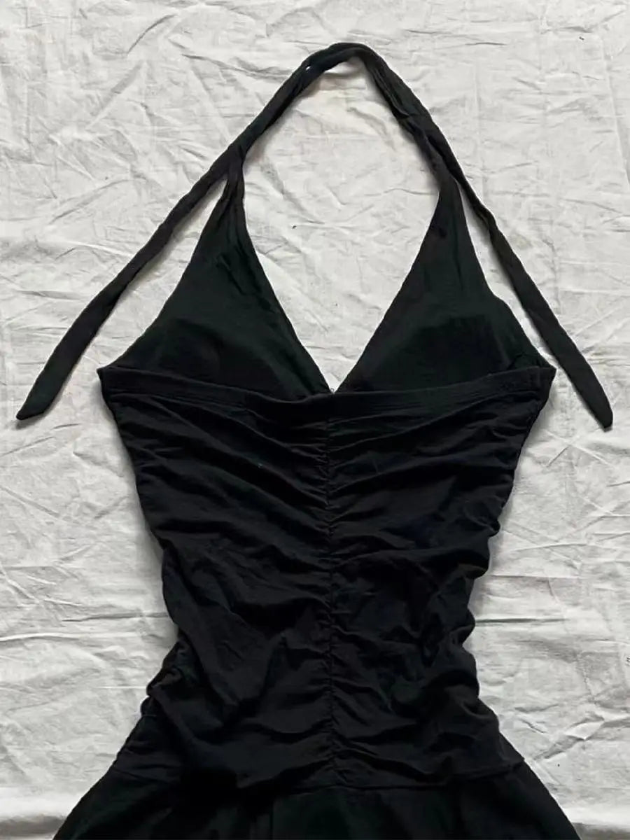 Punk Sexy Dresses Women Clothes Summer Vintage 90s Korea Dress Sweet Girl High Waist Slim Gothic Harajuku Y2k Short Halter Dress