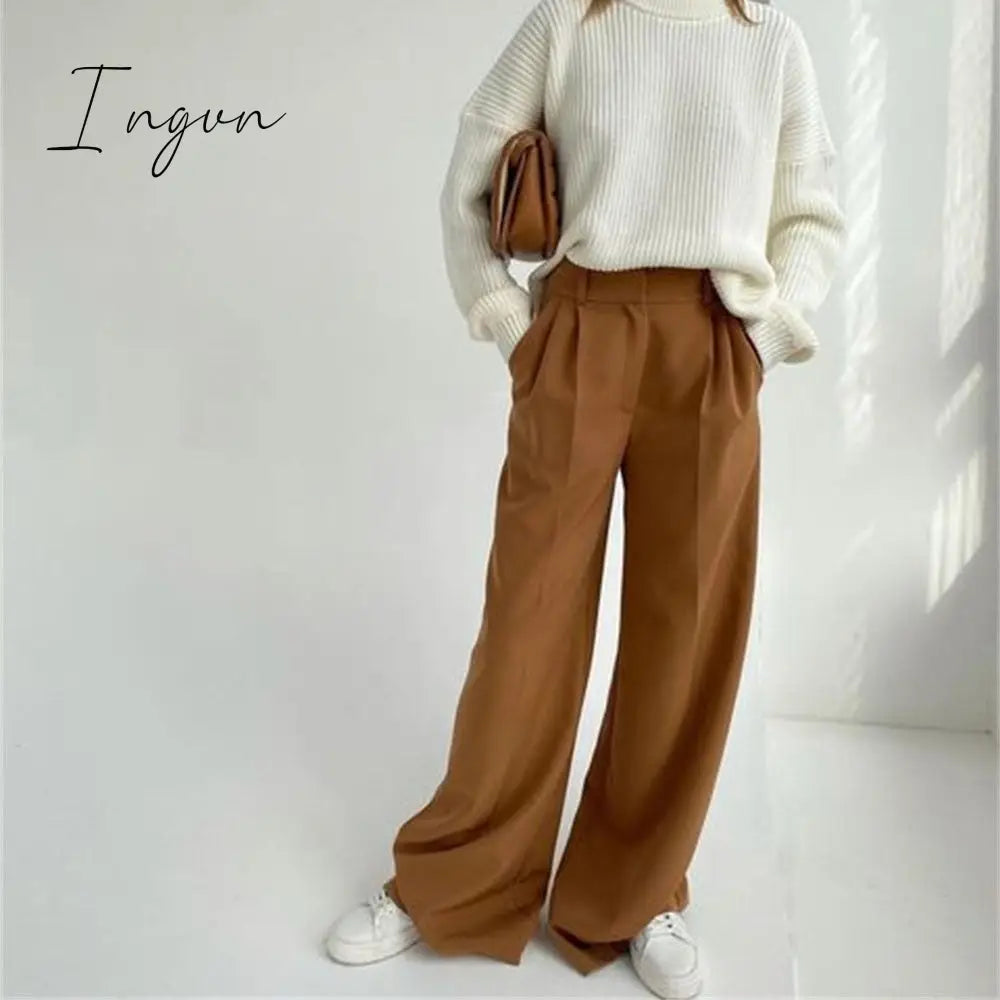 Ingvn - Outfits Trends New Spring Summer Women's Casual Straight Classic Green Black Rose Red High Waist Pants Korean Wide Leg Trousers for Women
