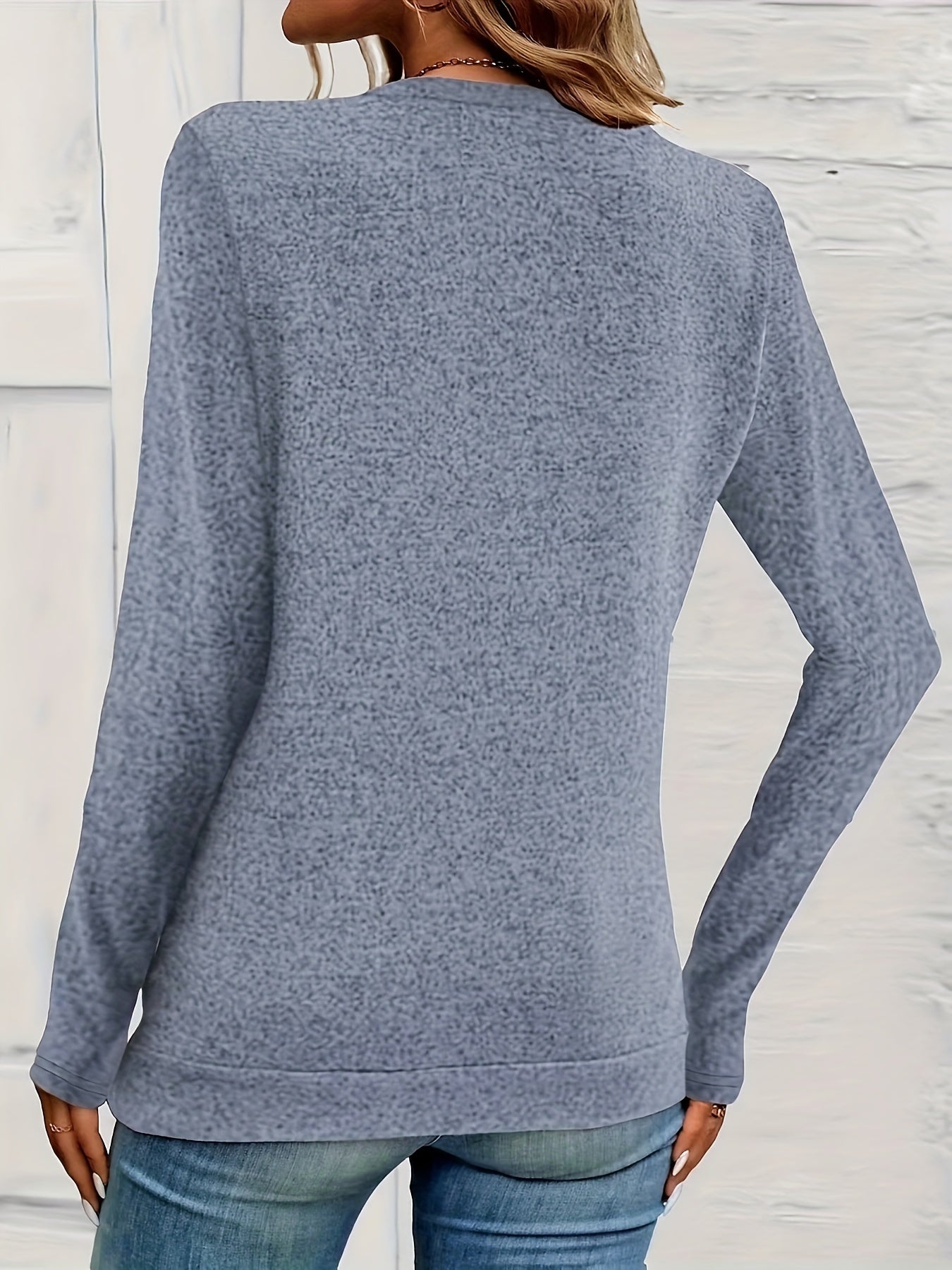 Button Decor Ruched T-Shirt, Casual Long Sleeve Top For Spring & Fall, Women's Clothing