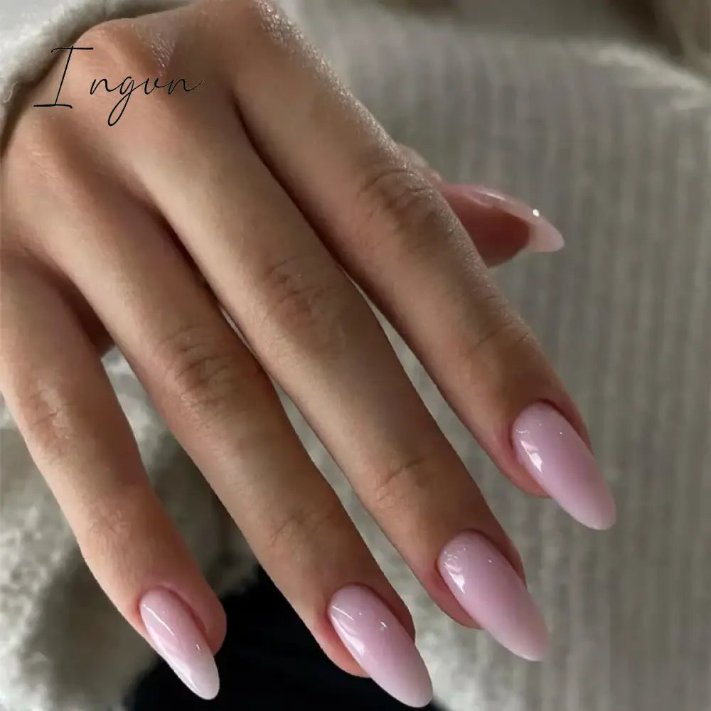 24pcs Short Glitter Purple False Nails  Almond Stiletto French Wearable Fake Nails Art Artificial Full Cover Press on Nail Tips