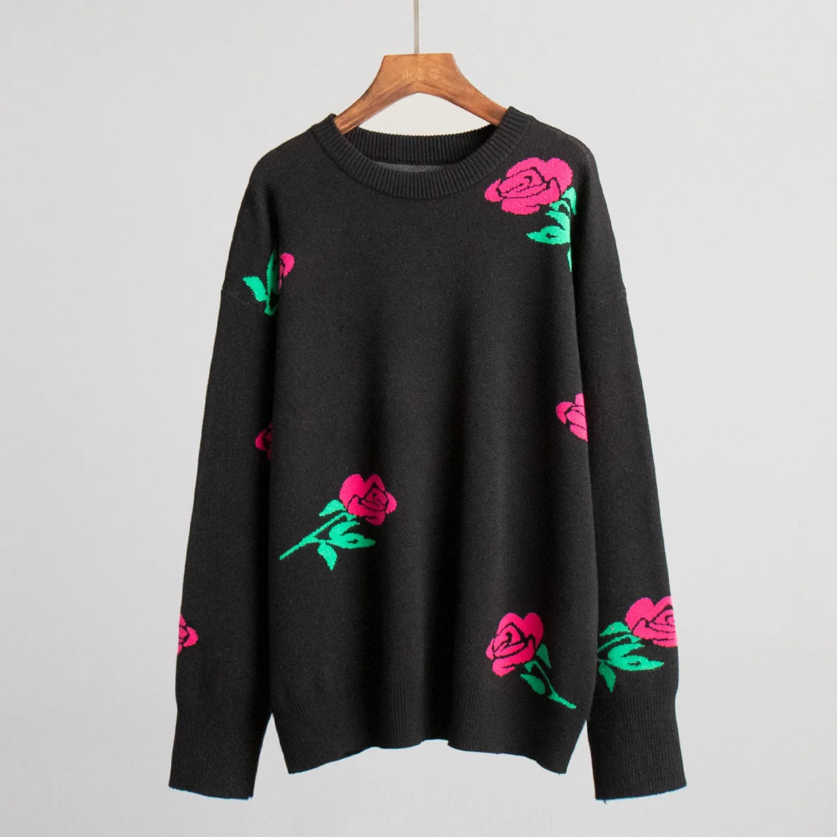Ingvn  Flower Print Fashion Sweater Women's  Casual Loose Female Knitted Top Winter Thick Warm Oversized Knitted Pullover