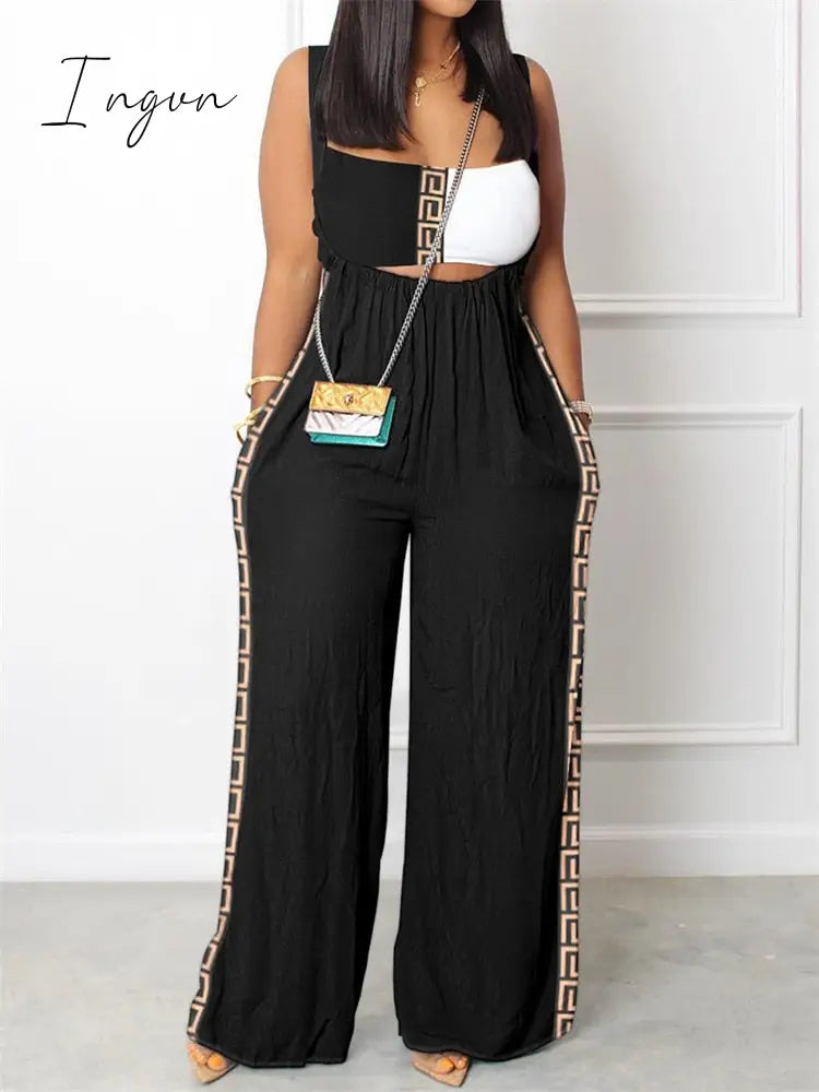 Ingvn - Sets Outifits 2023 New Geometric Print Wide Leg Suspender Jumpsuit Fashion Casual Pieces For Wome