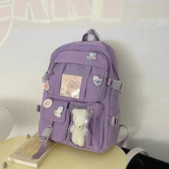 INGVN  Popular Pink Purple Color Girls High School Student Backpack Bags