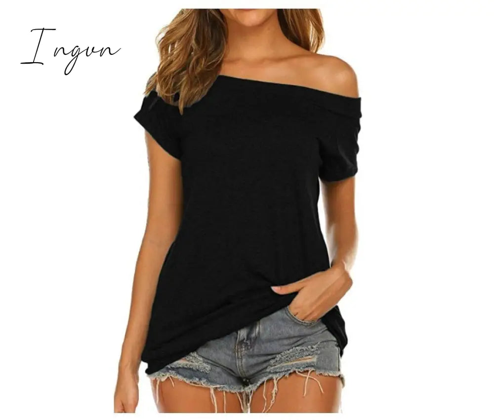 Ingvn - Stylish Off Shoulder Solid Color Long Sleeve Tops