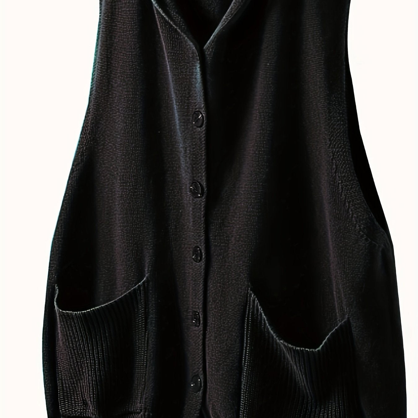 Women's Plus Size Solid Button Front Sleeveless Knitted Hooded Cardigan with Pockets, Casual Plus Size Clothing