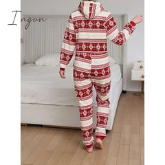 Ingvn - Women's Pajamas Jumpsuit Elk Snowflake Warm Fashion Casual Home Christmas Daily Polyester Breathable Hoodie Long Sleeve Pocket Fall Winter Black White