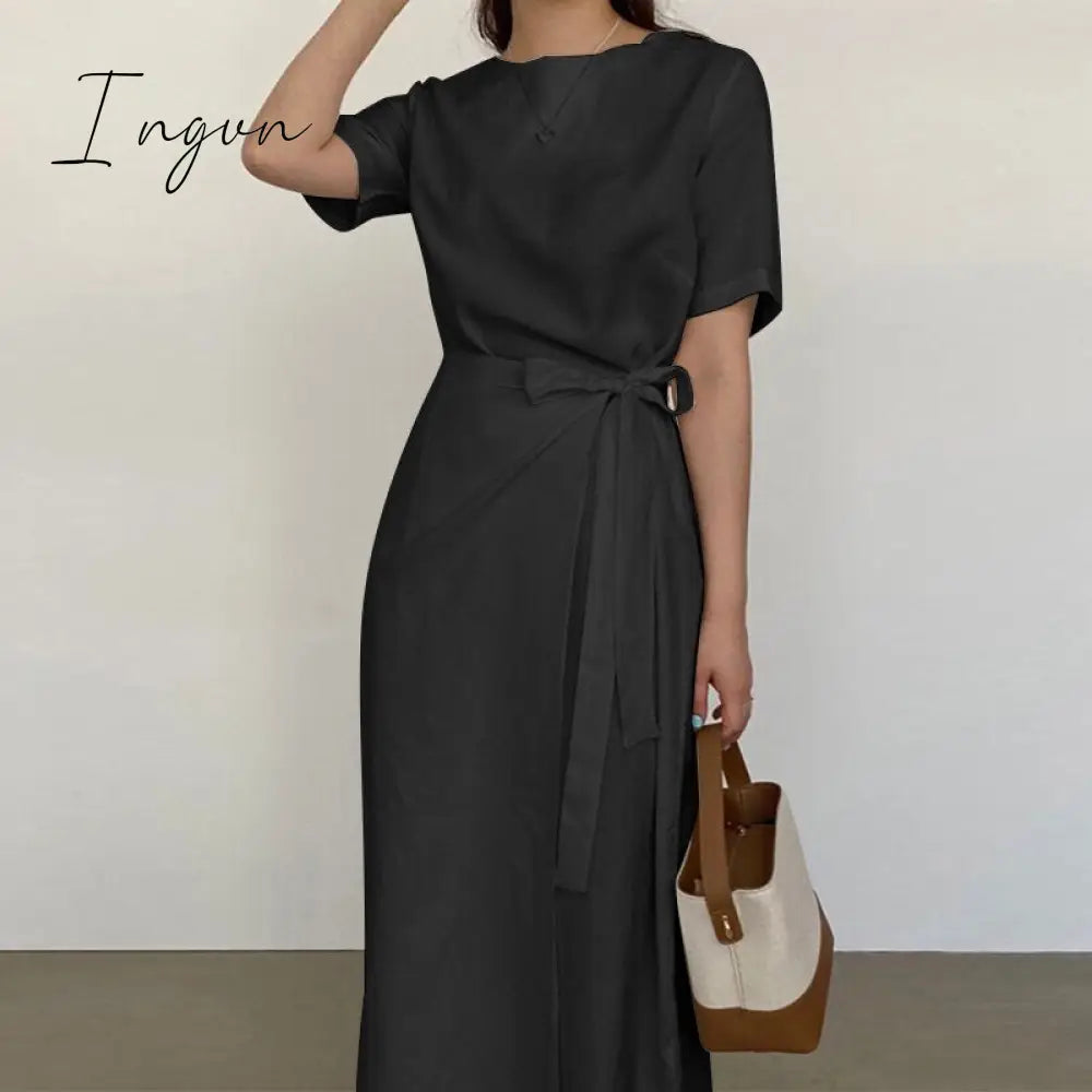 Ingvn - Sexy Sleeveless Summer Dress Sexy Ruffle Maxi Long Dress With Belt Women Bohemian Sundress Party Vestido Autumn Robe