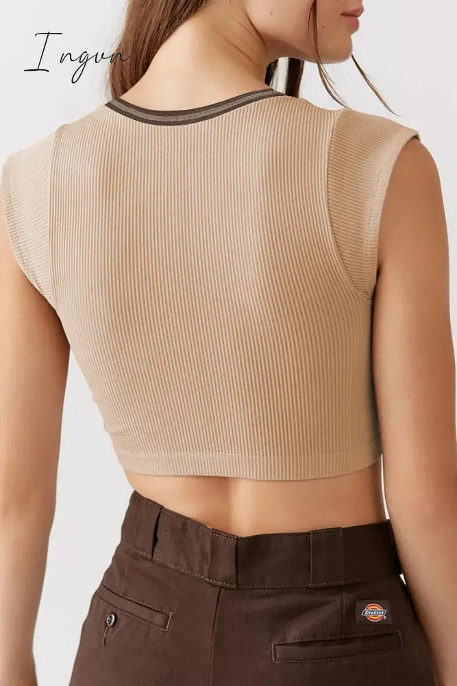 Ingvn - Sexy Street Solid Patchwork U Neck T-Shirts