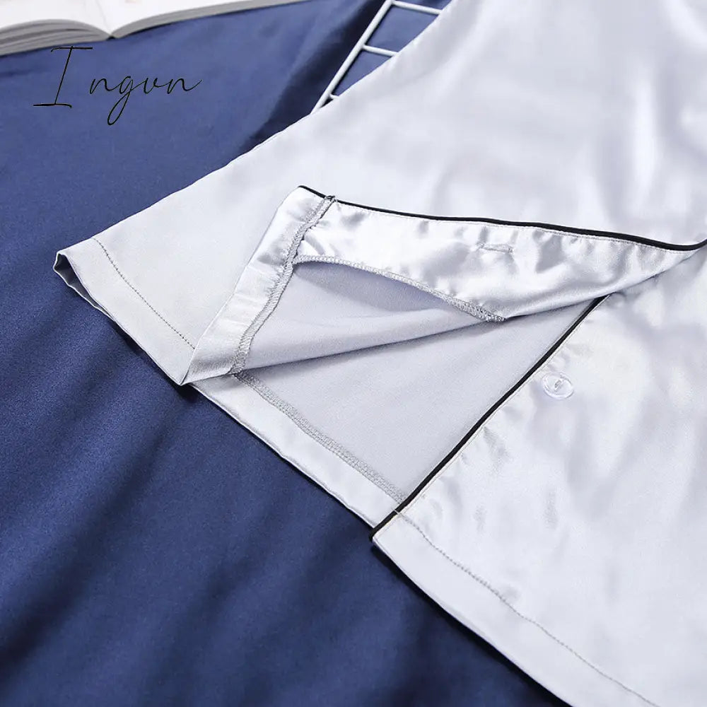 Ingvn - Fashion Solid Color Satin Robe Set With Bra Sexy Pajamas Set Female Home Suit For Women Pajama Spring Long Sleeve Sleepwear
