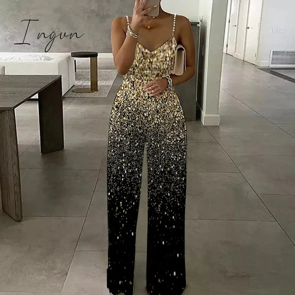 Ingvn - Jumpsuits Overalls New Womens Printed Sleeveless Sexy Strapless Jumpsuit Pants Fashion Straps Sequins Gold Night Evening