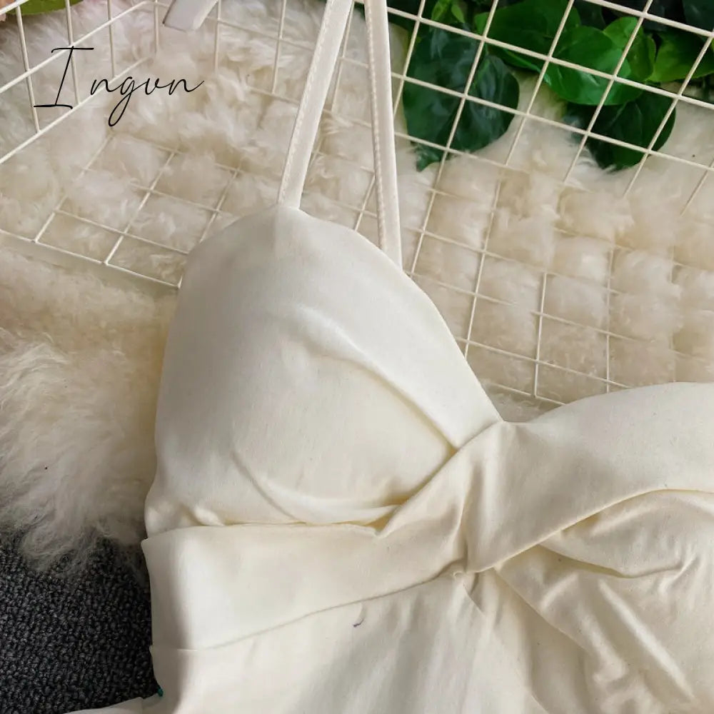 Ingvn - Women Dress Spring Summer French Elegant Sexy Gentle Temperament Female Irregular Tube Top Sling Big Swing Vestido