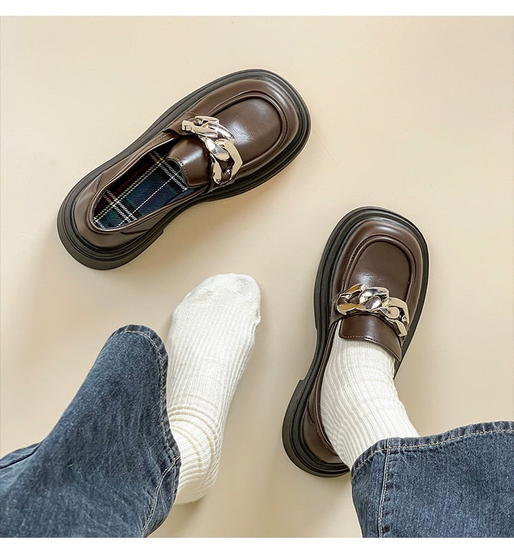 Winter Shoes Women Female Footwear British Style Casual Sneaker Autumn All-Match Modis Oxfords Clogs Platform Round Toe Dress Pr