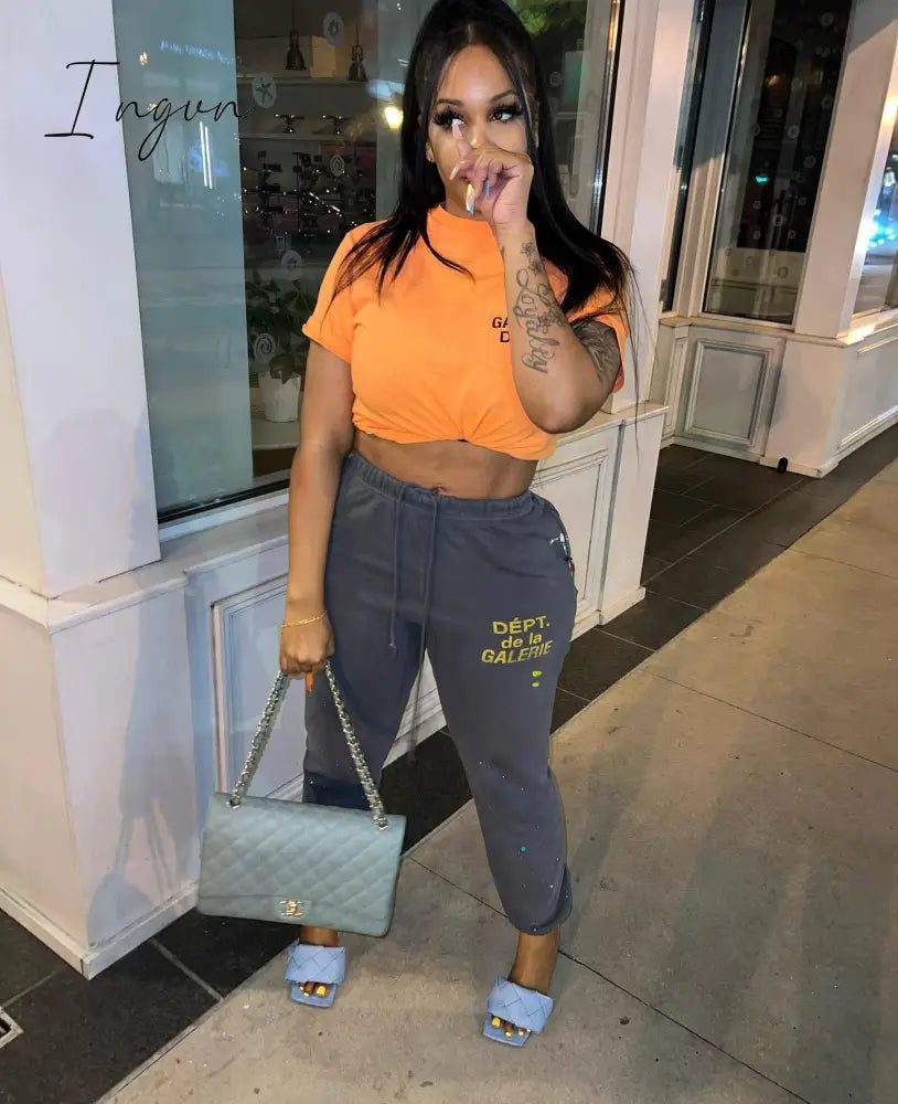Ingvn - Graphic Letter Print Sweatpants Women Hip-hop High Waist Pocket Harajuku Casual Loose Trousers Jogger Cargo Pants Streetwear