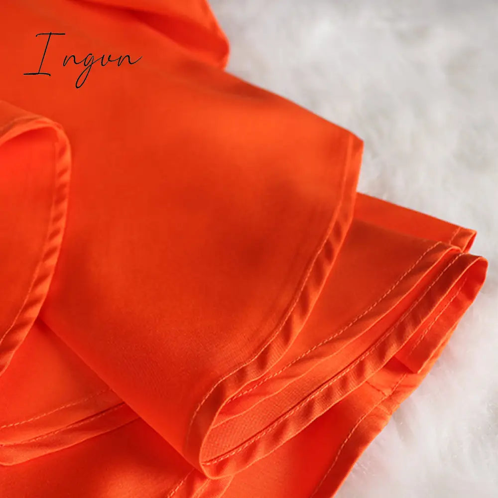 Ingvn - Women Dress Bare Shoulder Waist Belt Long A Line Pleated Orange Casual Fashion Female Ladies Elegant New Autumn Summer Robes
