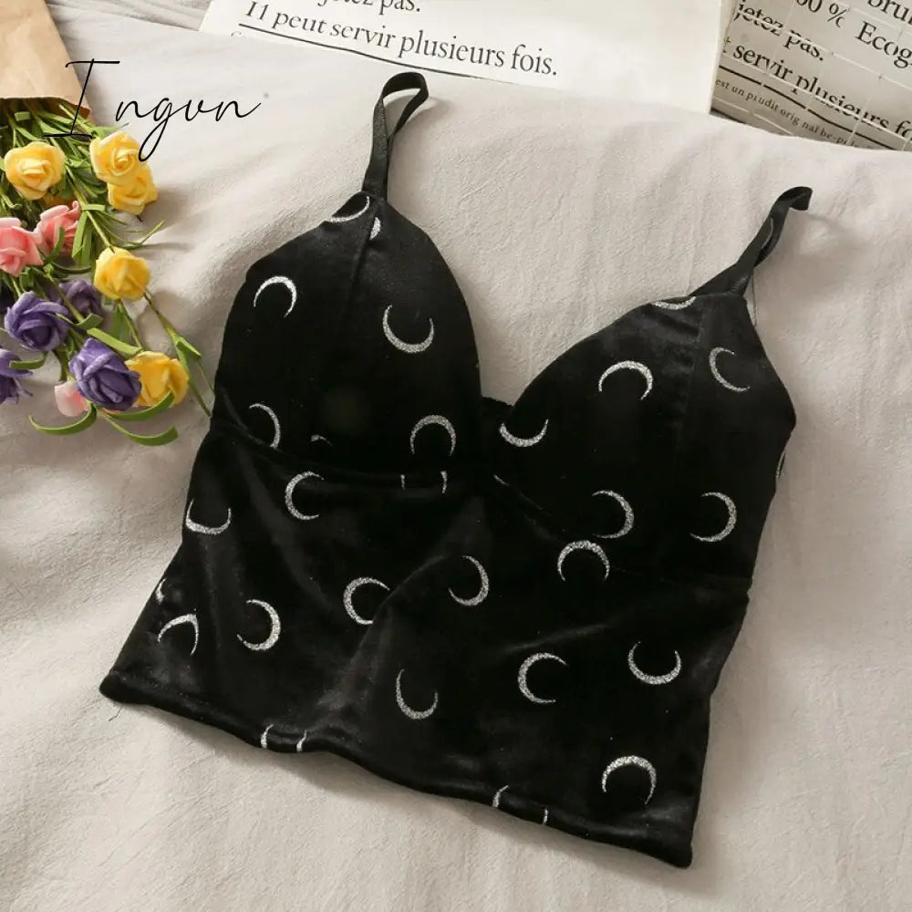 Ingvn - Backless V-Neck Floral Printed Tank Crop Tops