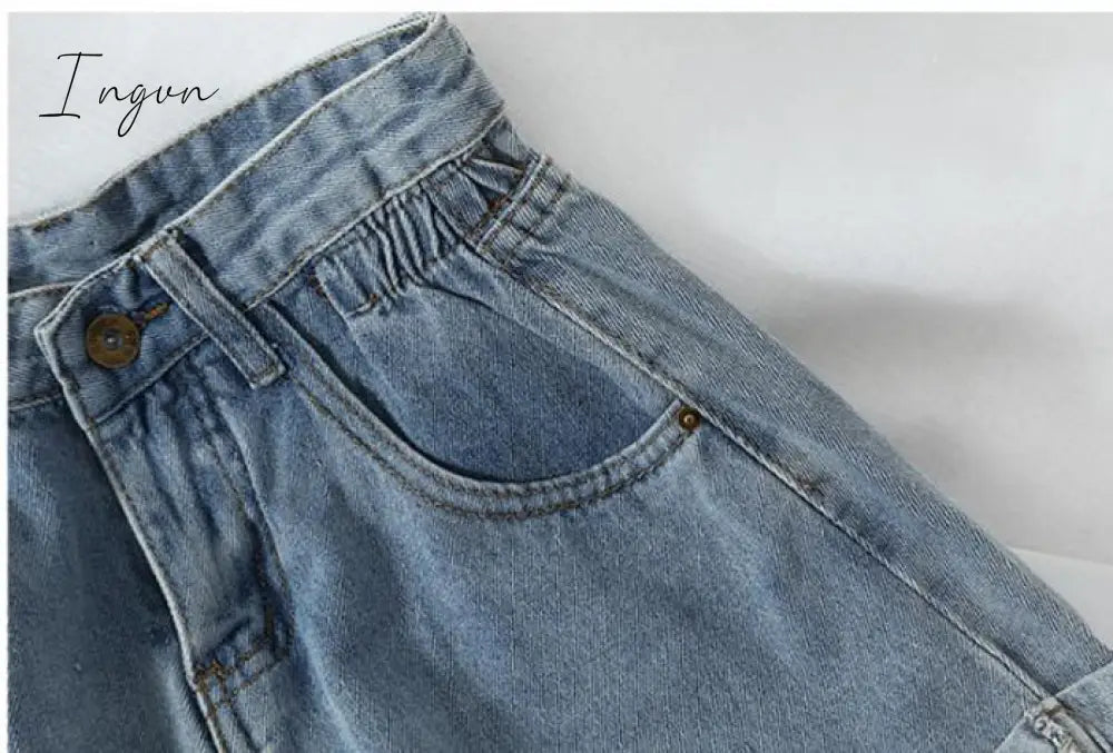Ingvn - New Summer High Waist Denim Shorts Women Casual Loose Ladies Fashion Plus Size Elastic Waist Wide Leg Short Jeans Female