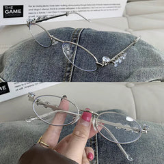 INGVN  Metal Oval Shades Women Men Rhinestone Diamonds Sunglasses 2024 Unisex Bling Eyeglasses Frames  Uv400 Fashion Eyewear Glasses