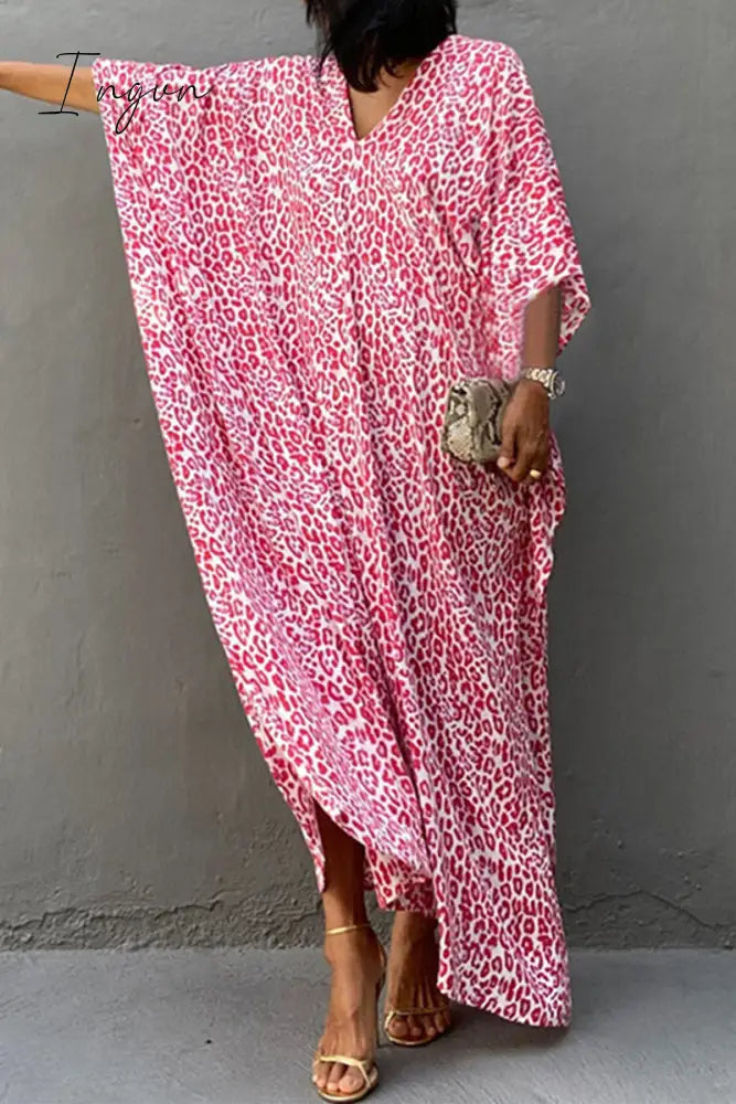 Ingvn - Vintage Vacation Print Leopard Slit Swimwears Cover Up