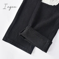 Ingvn - Womens Fashion Skull Patterned Low Rise Jeans Streetwear Women Clothing Black Denim Trousers Cyber Y2k Aesthetic Goth Pants C82-DI53