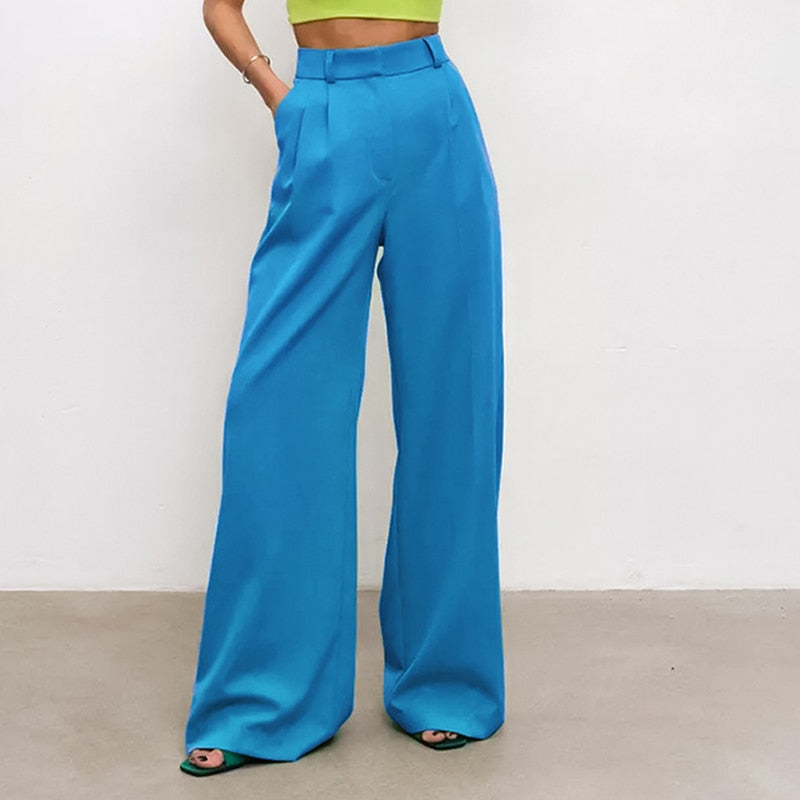 Voguable  Women High Waist Pants Casual Loose Office Lady Trousers Spring Summer New Fashion Solid Wide Leg Floor-Length Pants Female