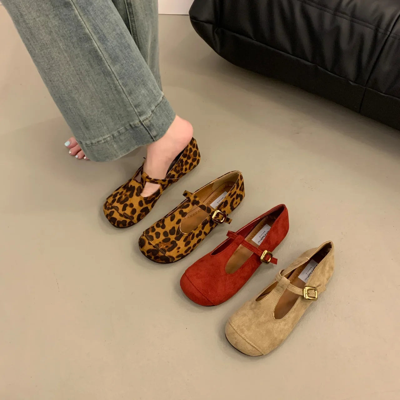 Leopard Women Shoes Flats Mary Jane Walking Casual Spring Fashion Woman Dress Buckle Retro Single Shoes Zapatillas De Muje