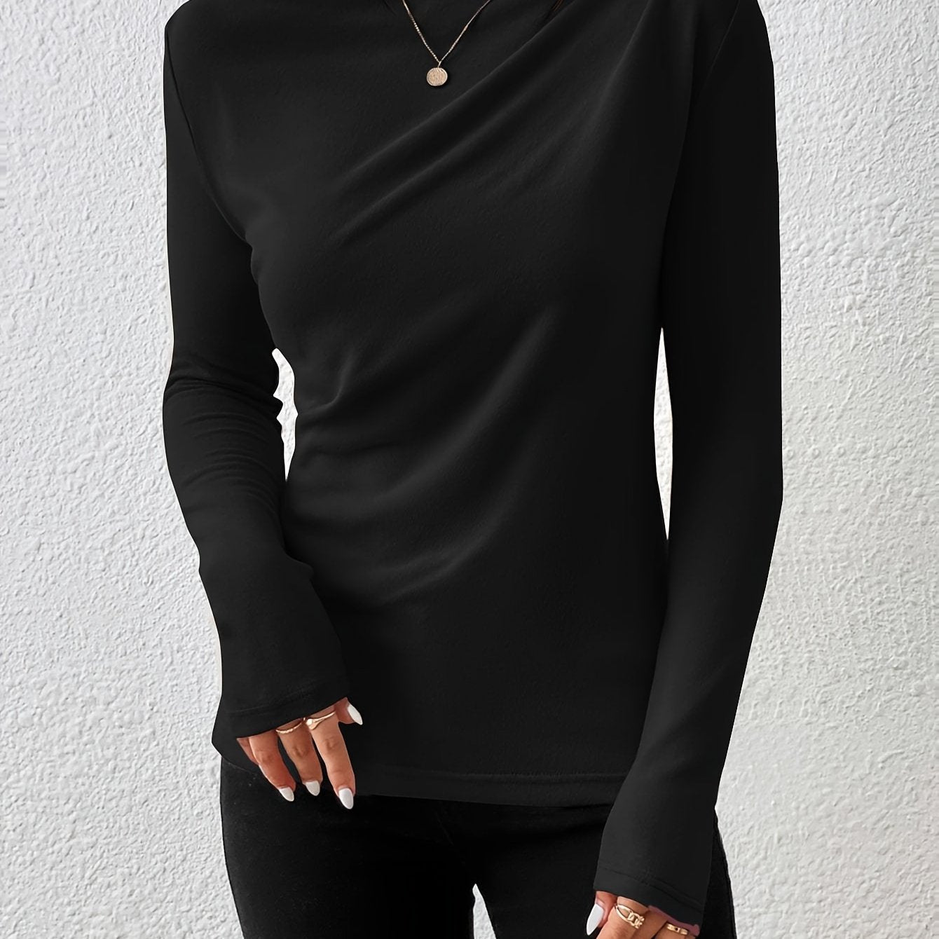 Womens Classic Solid Boat Neck T-Shirt - Stylish Long Sleeves for Spring & Fall - Versatile Casual Top - Premium Quality Wardrobe Staple