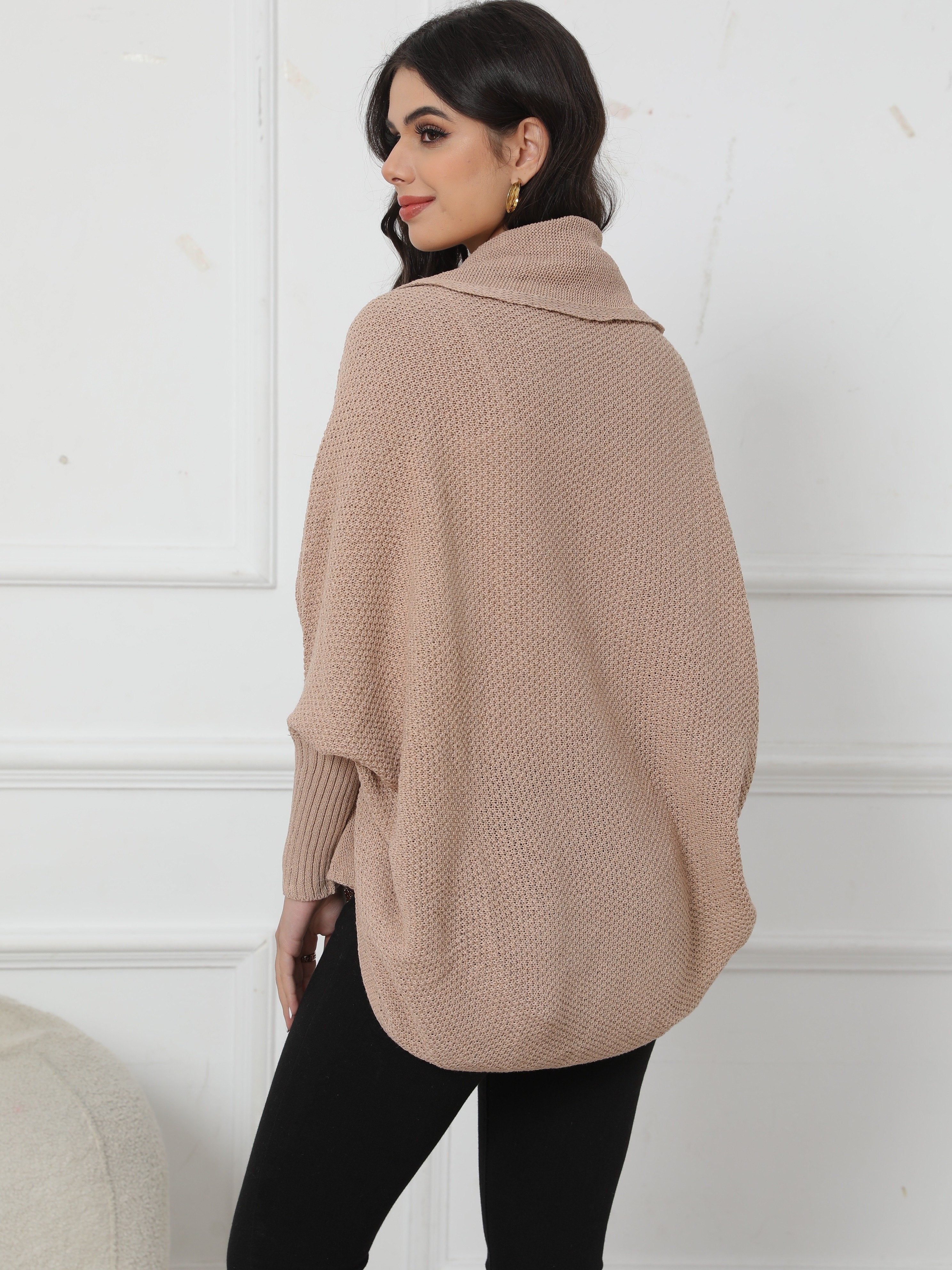 Solid Open Front Knit Cardigan, Casual Batwing Sleeve Outwear For Spring & Fall, Women's Clothing