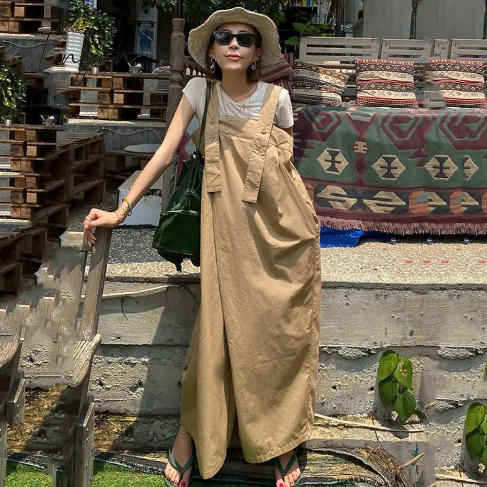 Ingvn - Irregular Loose Jumpsuit Summer Women Strap Solid Color 2023 New Arrival Casual Women Wide Leg White Jumpsuit