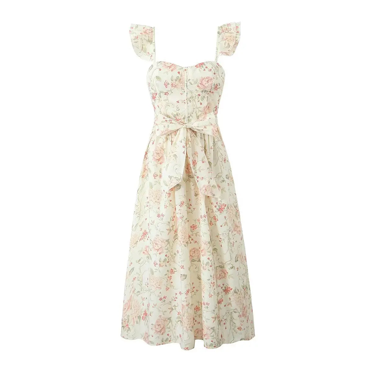 Summer Women Front Slit With Belt Floral Print Long Dress Sexy Backless Flying Sleeve Female Elegant Party Dresses