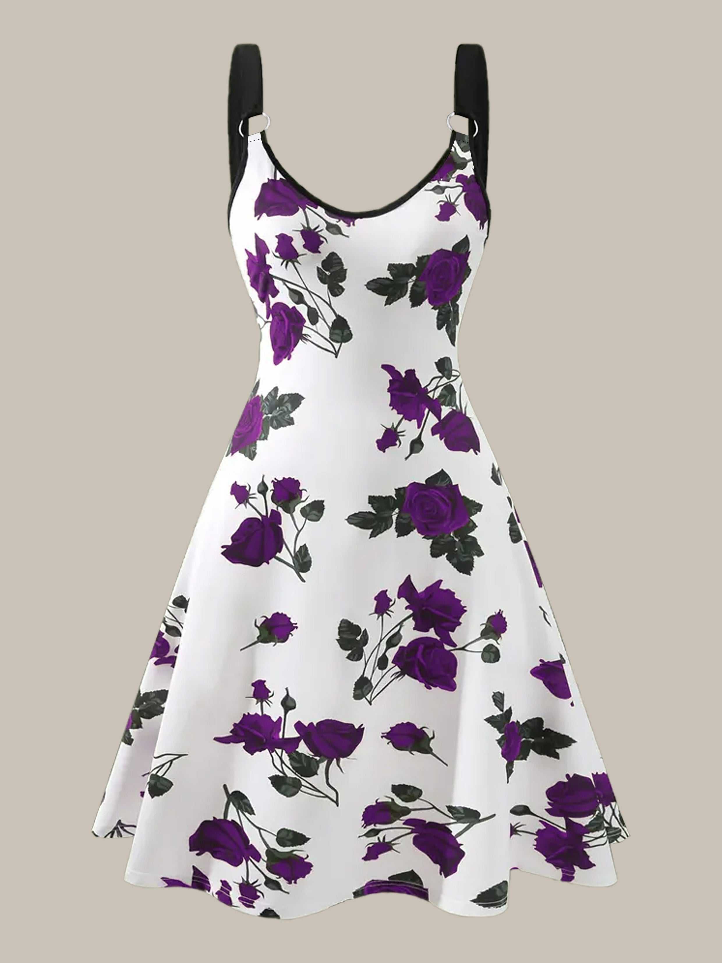Plus Size Bohemian Floral Print Dress - Stylish V Neck Sleeveless Suspender Style - Comfortable Summer Clothing for Fashion-Forward Women