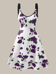 Plus Size Bohemian Floral Print Dress - Stylish V Neck Sleeveless Suspender Style - Comfortable Summer Clothing for Fashion-Forward Women