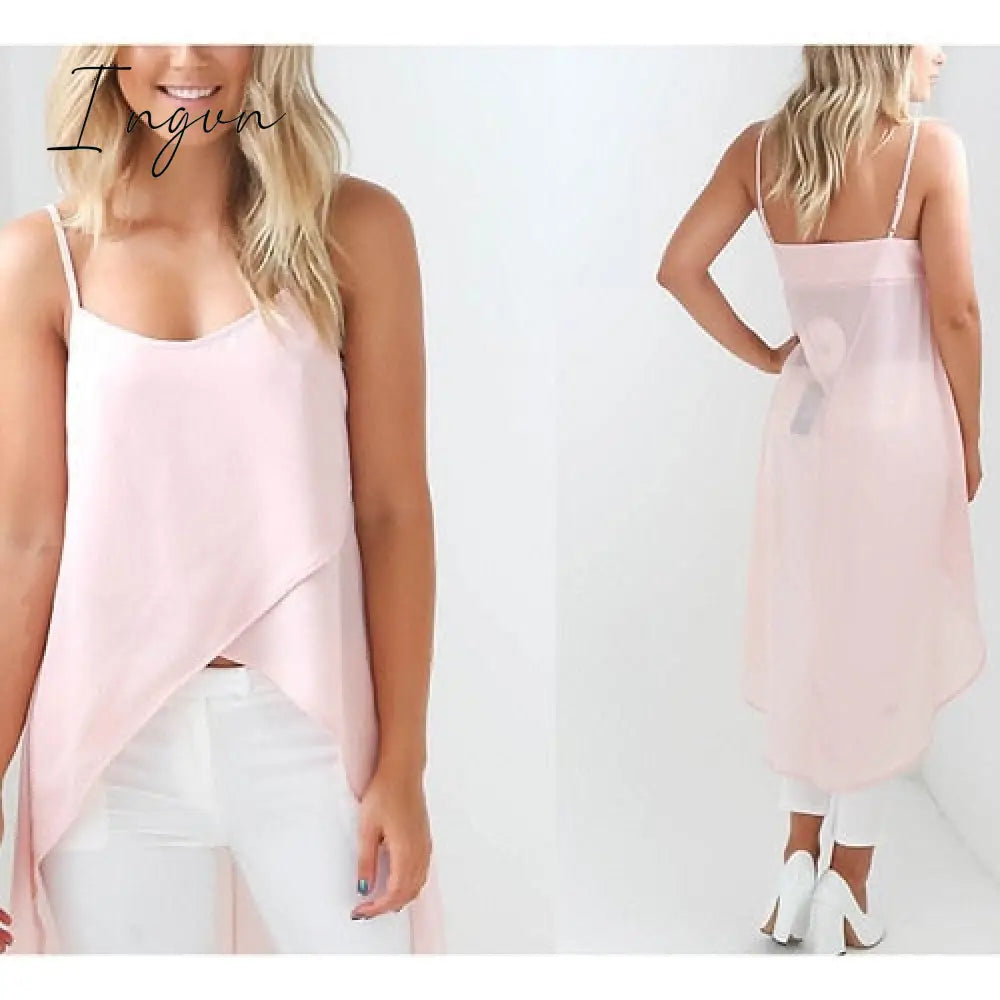 Ingvn - Women Summer Sleeveless Camis Sexy Irregular Sling Strap Tops Chiffon Beach Cami New Fashion Thin Long White Tops Women Clothing