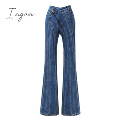 Ingvn - Asymmetrical Spliced Oblique Waist Placket Trousers New Loose Fit Pants Women Fashion Tide Spring Autumn