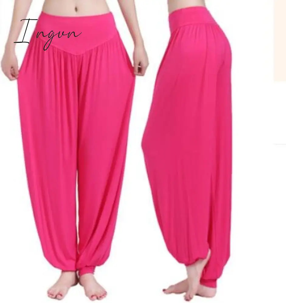 Ingvn - Women Harem Pants Casual Loose Cotton Solid Elastic Waist Wide Leg Pants Plus Size Loose Long Bloomers Trousers 15 Colors