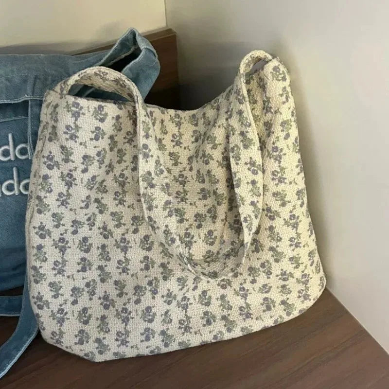 Ingvn  With Silk Ribbon Shoulder Bag Fashion Floral Large Capacity Women Bag Shopper Tote Bags Women